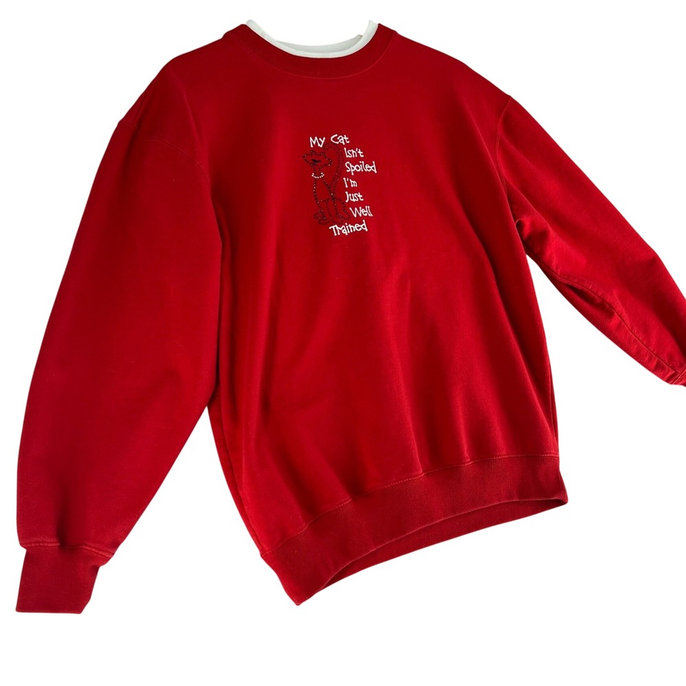 Vintage Cat Lady Sweatshirt Crewneck Embroidered Graphic 90s Funny Cat Lover - Picture 3 of 10